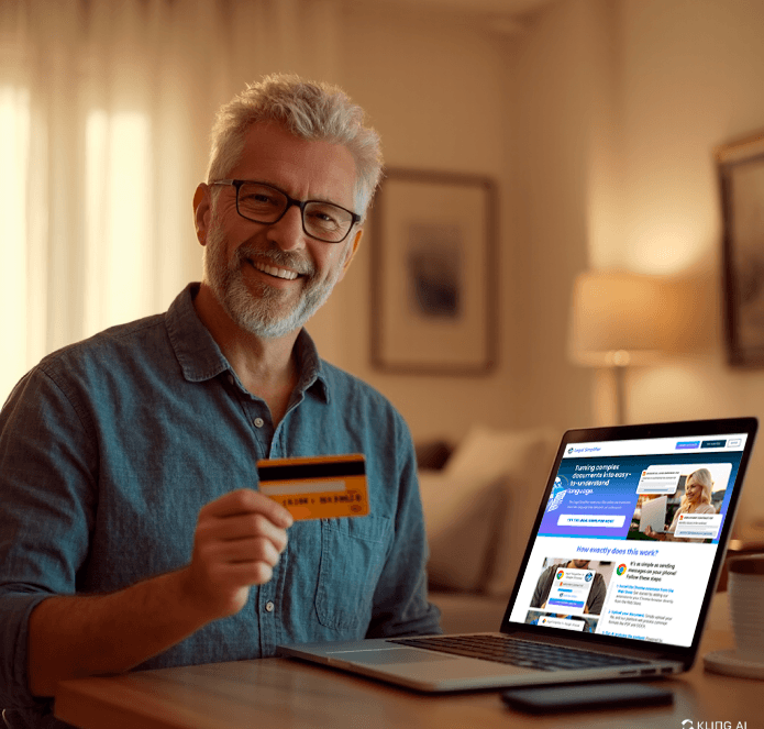 Person happy with simplified credit card agreement