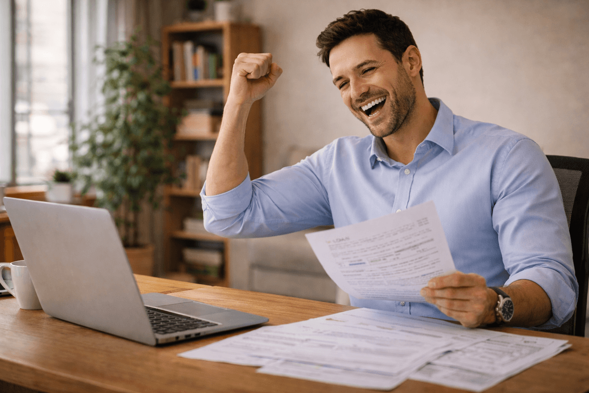 Person happy with simplified personal loan agreement
